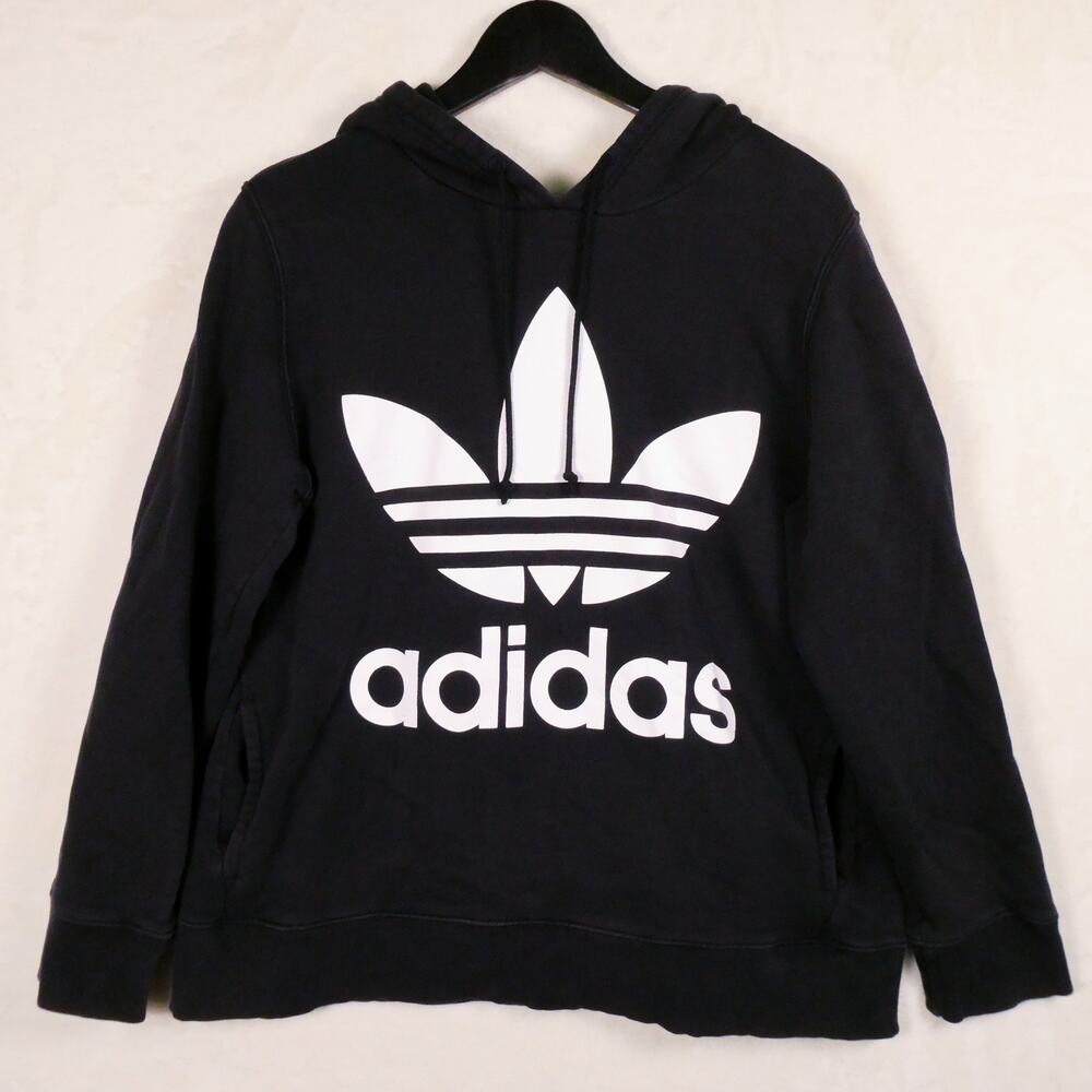 Adidas Black White Trefoil Logo Sweatshirt Hoodie Size L 90s Style Sporty